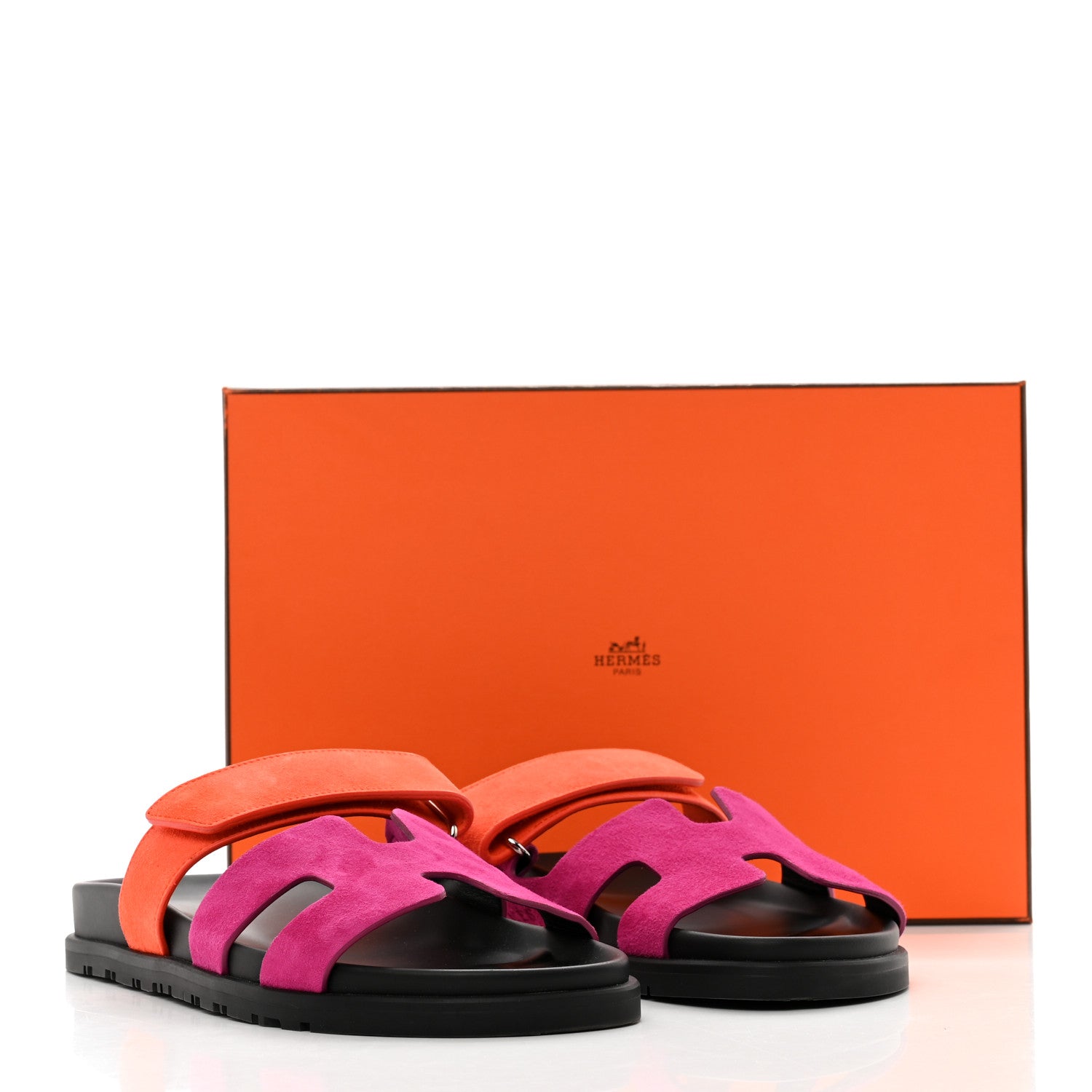 Hermes Suede Goatskin Womens Chypre Sandals 37 Rose Chapas Orange Synthetique 9 of 9