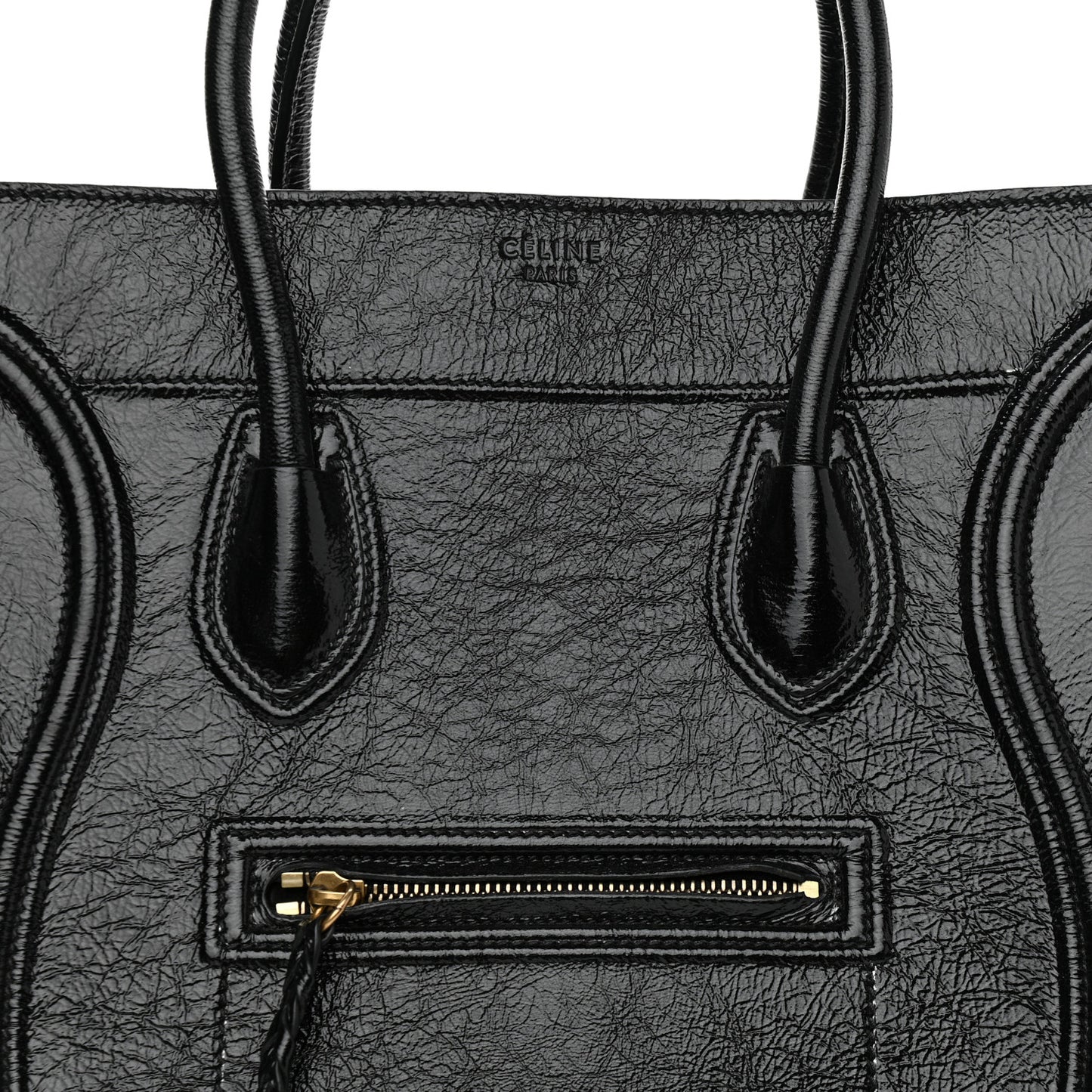 Crinkled Patent Calfskin Medium Phantom Luggage Black