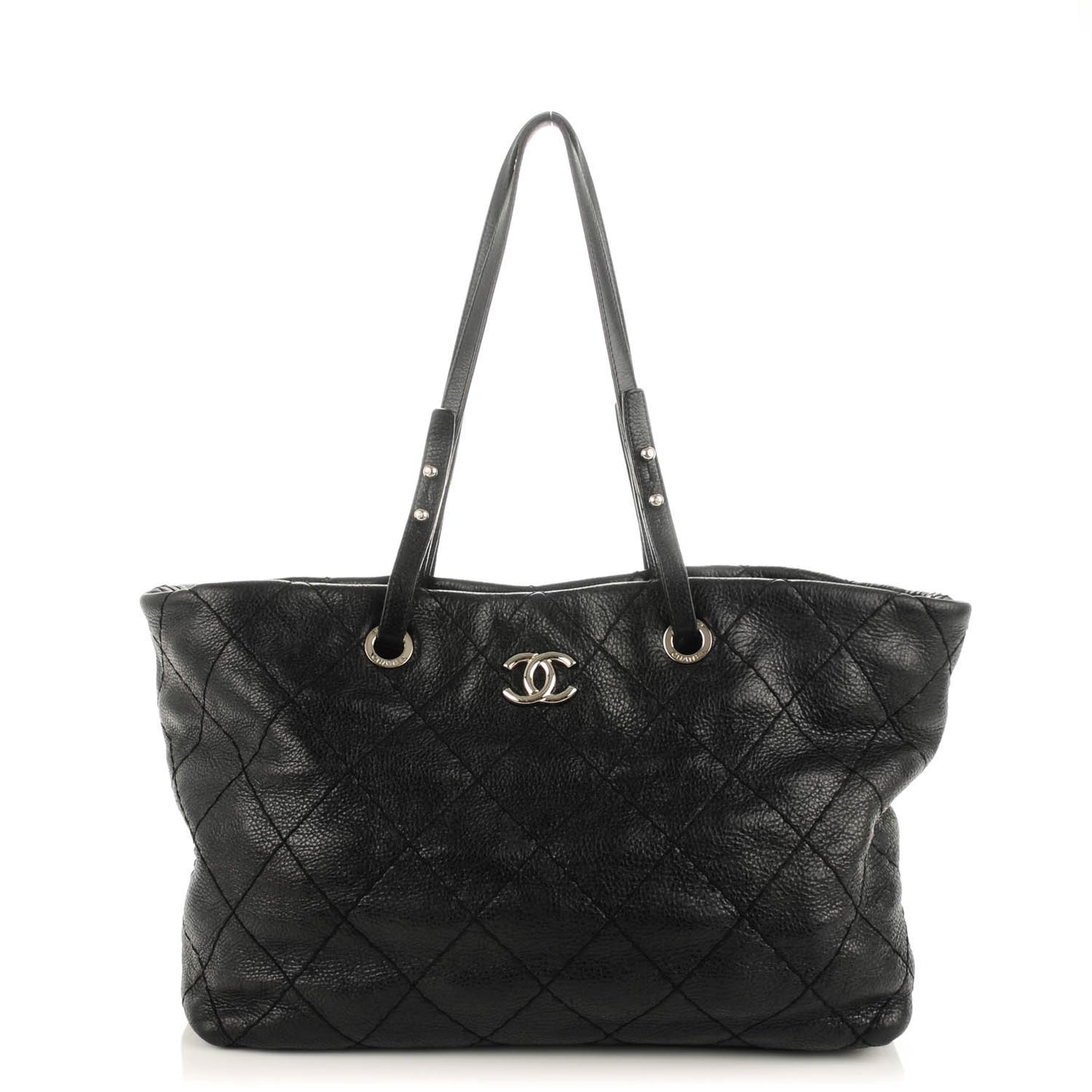Glazed Calfskin Large On The Road Tote Black