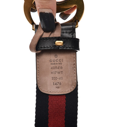 Gucci Nylon Calfskin Double G Web 40mm Belt 100 40 Blue Red Black 4 of 7
