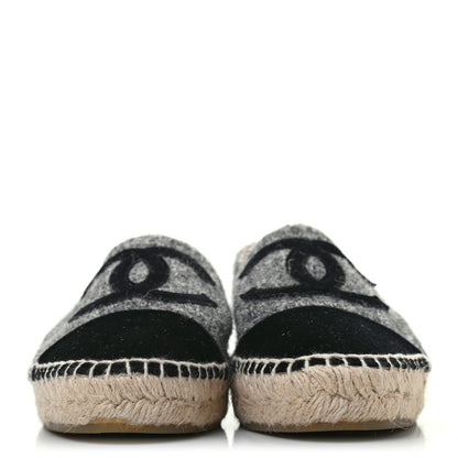 Chanel Tweed Velvet CC Espadrilles 38 Grey Black 2 of 6