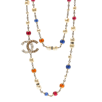 Chanel Pearl Beaded Crystal CC Long Necklace Gold Multi 1 of 5