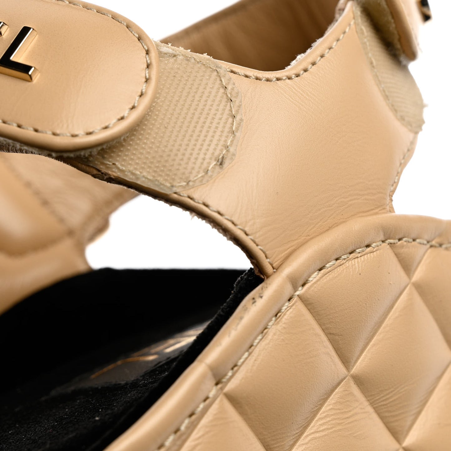 Shiny Calfskin Logo Platform Sandals 35 Beige