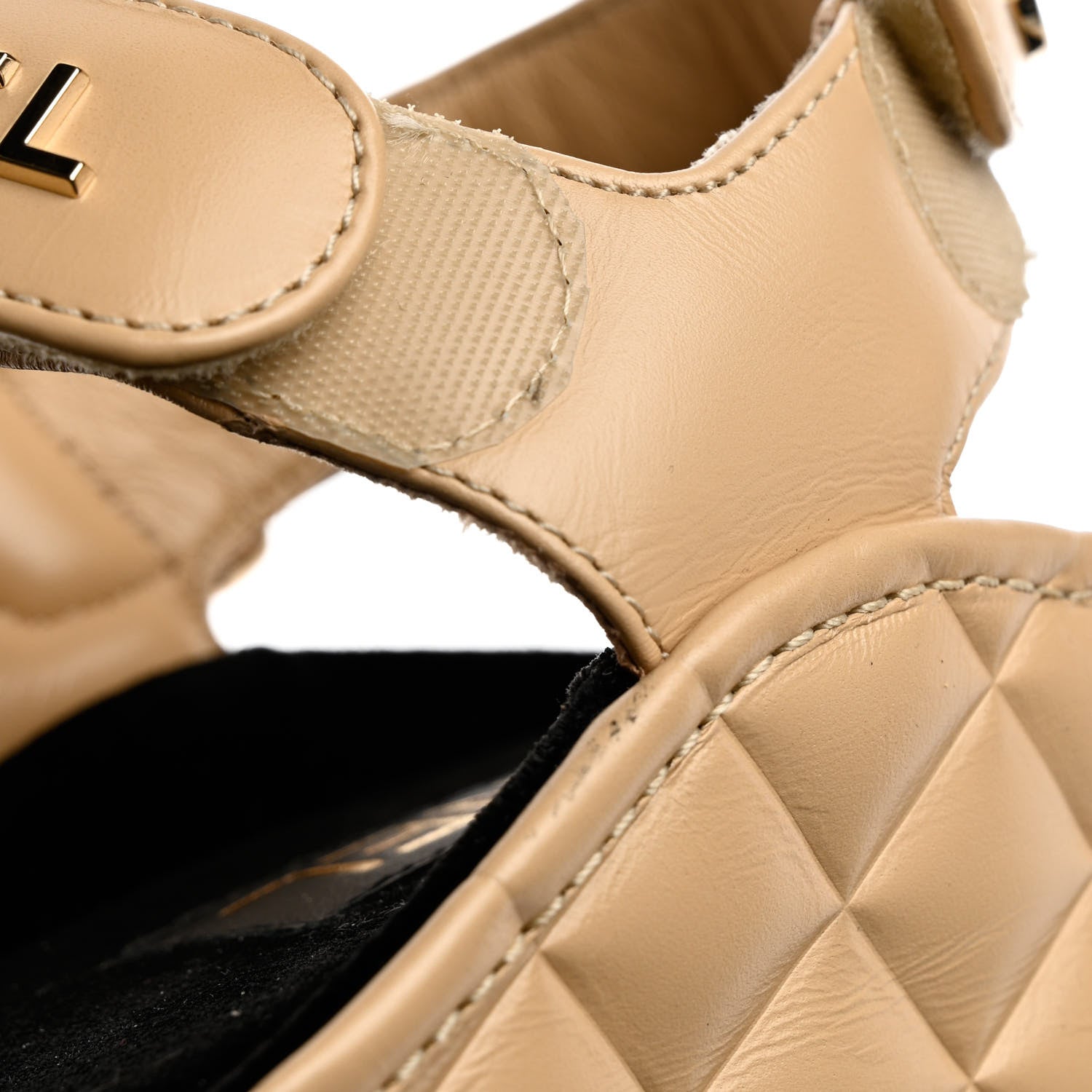Chanel Shiny Calfskin Logo Platform Sandals 35 Beige 10 of 11