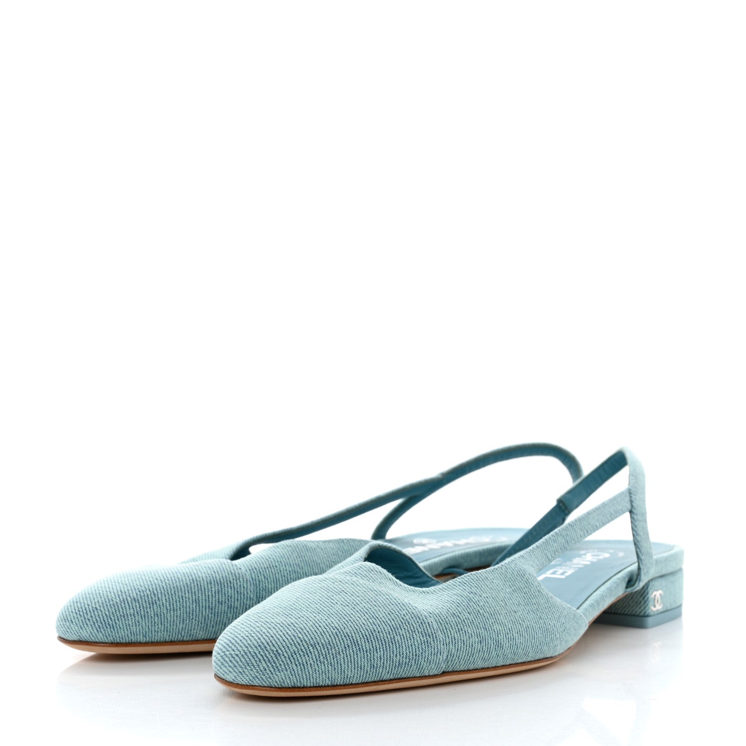 Chanel Denim Cap Toe CC Slingback Flats 40 Blue 3 of 8
