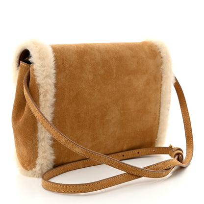 Versace Suede Shearling La Medusa Crossbody Bag Tan White 2 of 8