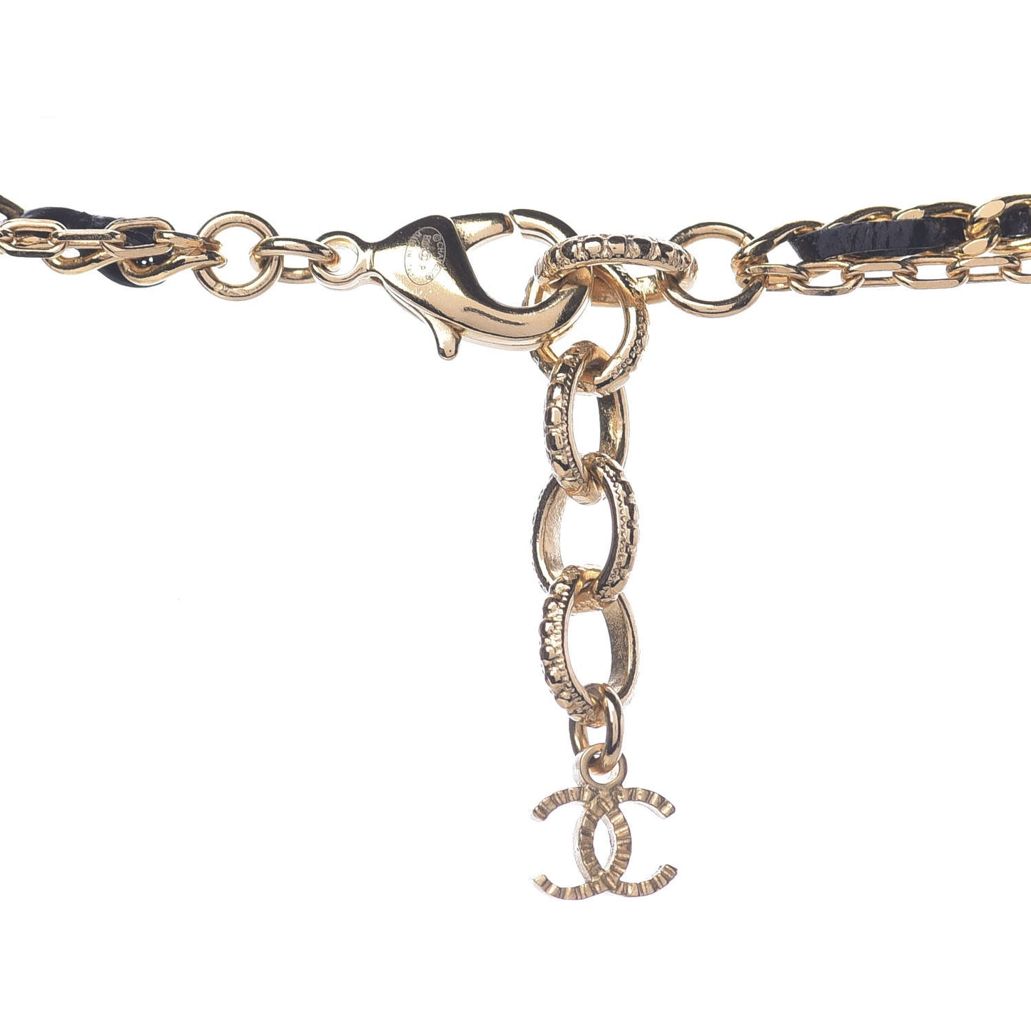 Lambskin Crystal Pearl Logo CC Double Strand Necklace Gold White Black