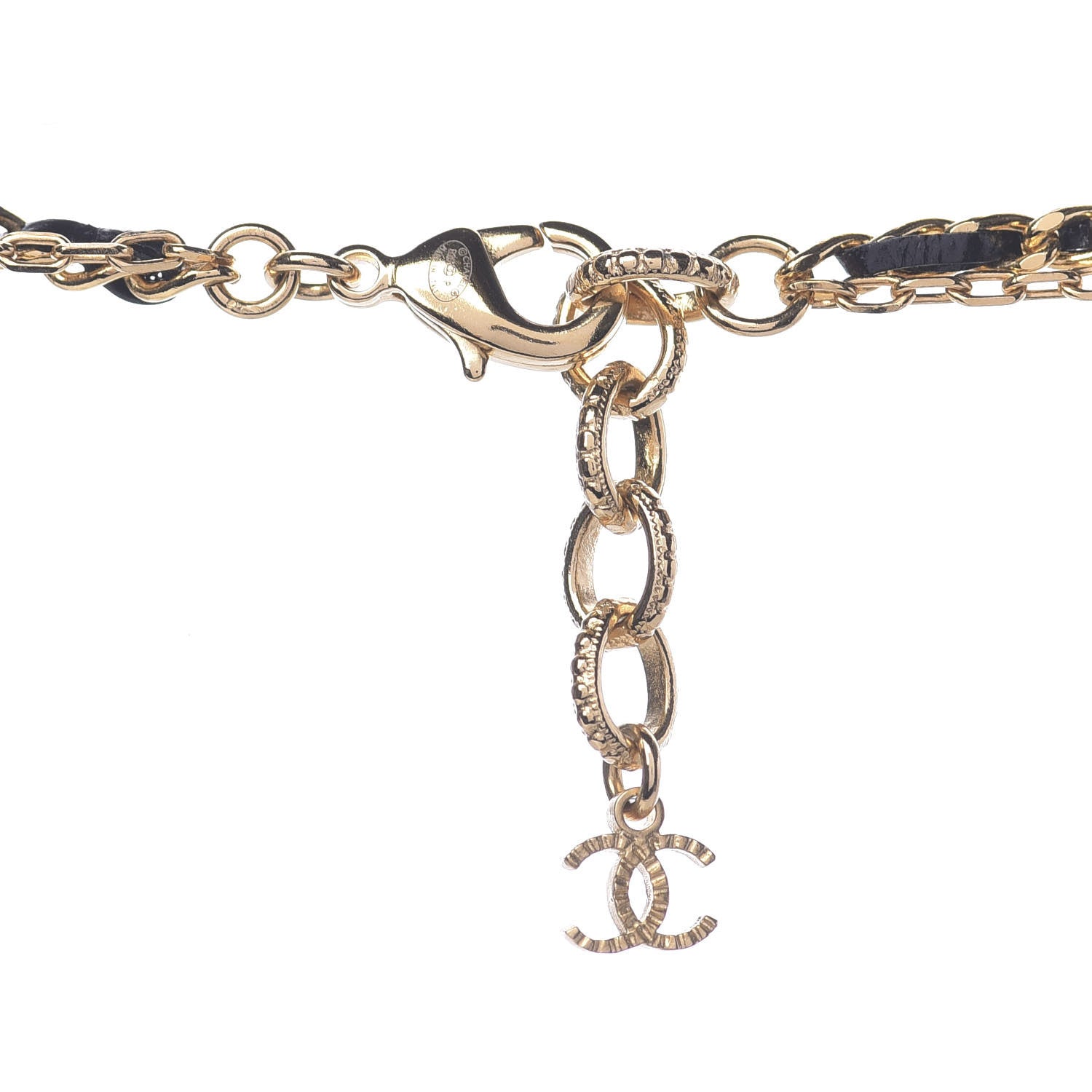 Chanel Lambskin Crystal Pearl Logo CC Double Strand Necklace Gold White Black 4 of 5