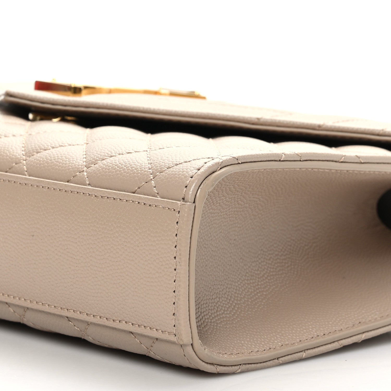Saint Laurent Grain De Poudre Textured Mixed Matelasse Medium Triquilt Monogram Satchel Dark Beige 8 of 8