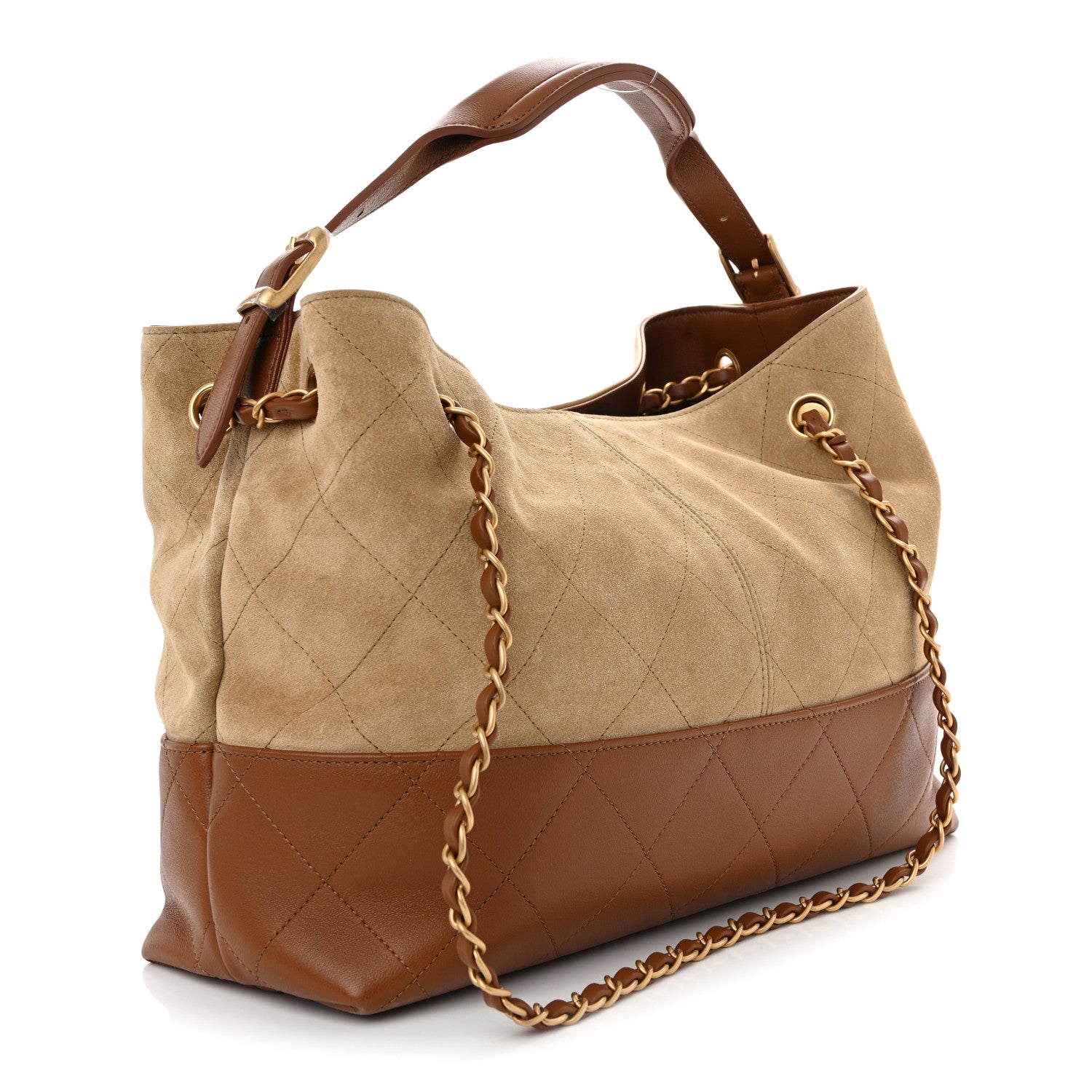 Chanel Suede Calfskin Shiny Lambskin Quilted Small Coco Base Shopping Bag Beige Camel 3 of 10