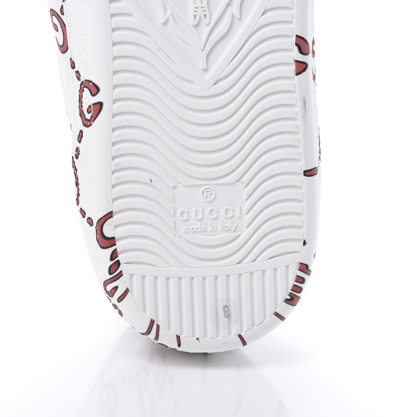 Calfskin GucciGhost Print Mens Ace Sneakers 8 White Hibiscus Red