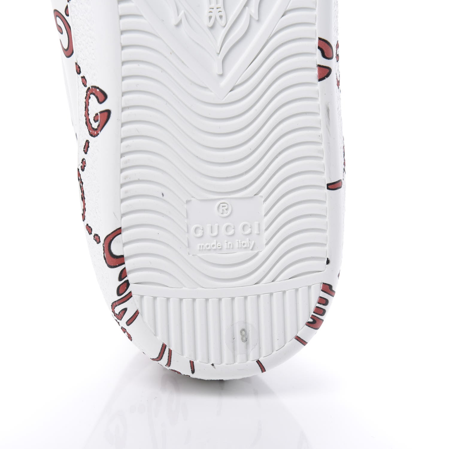 Gucci Calfskin GucciGhost Print Mens Ace Sneakers 8 White Hibiscus Red 6 of 8