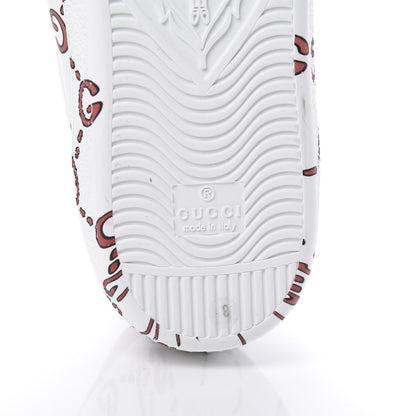 Gucci Calfskin GucciGhost Print Mens Ace Sneakers 8 White Hibiscus Red 6 of 8
