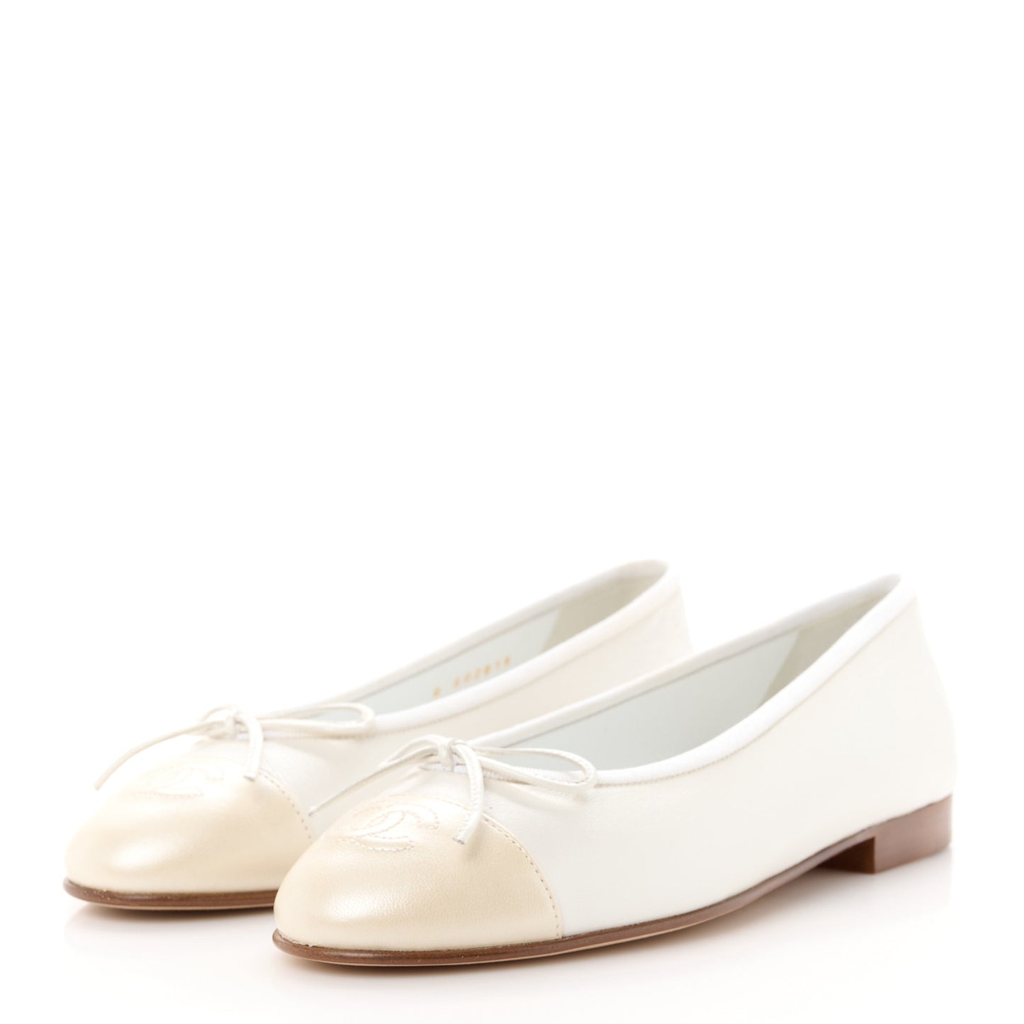 Iridescent Lambskin Cap Toe CC Ballerina Flats 37.5 White