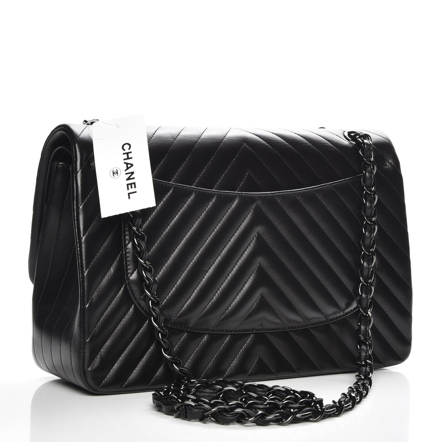 Lambskin Chevron Quilted Jumbo Double Flap So Black