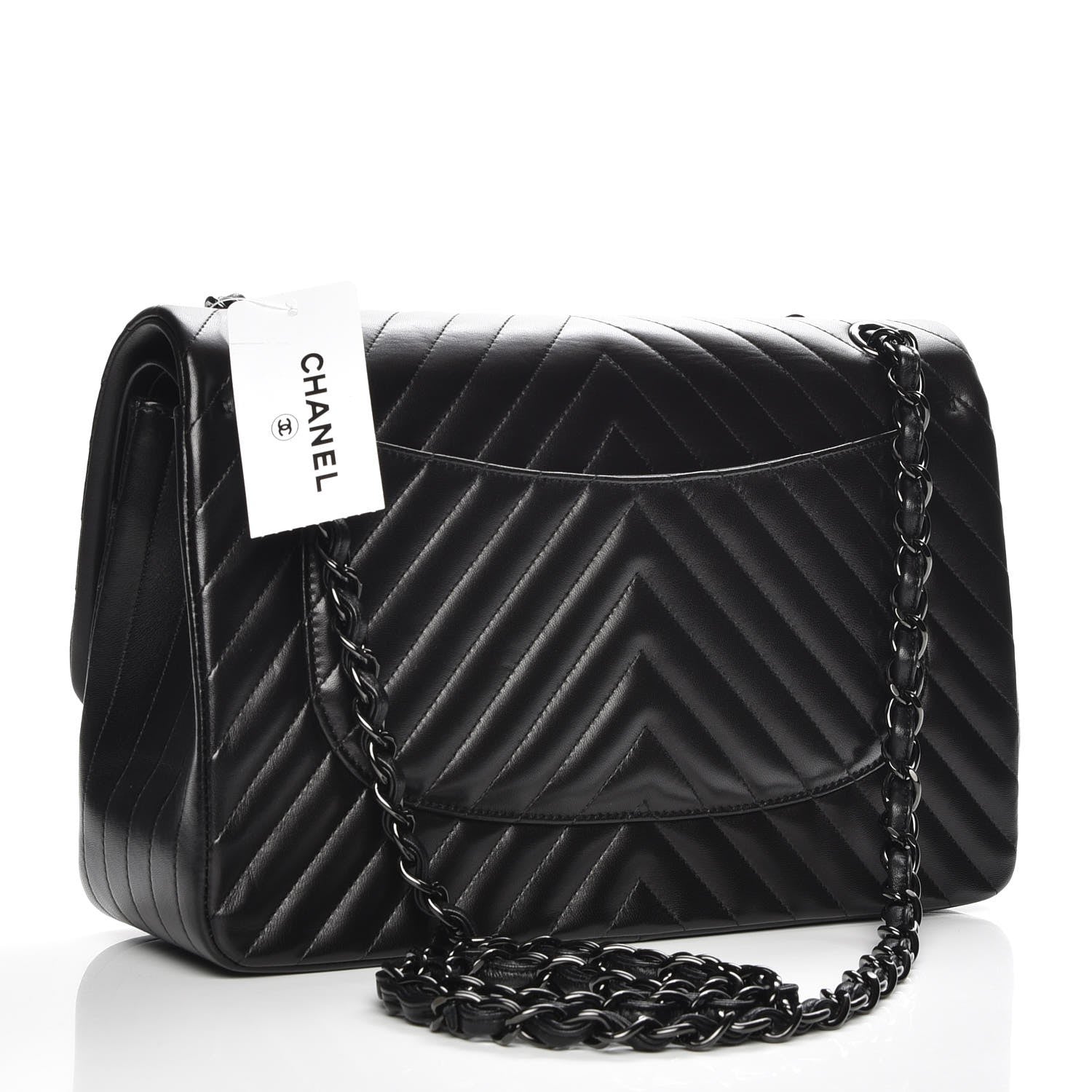 Chanel Lambskin Chevron Quilted Jumbo Double Flap So Black 3 of 8