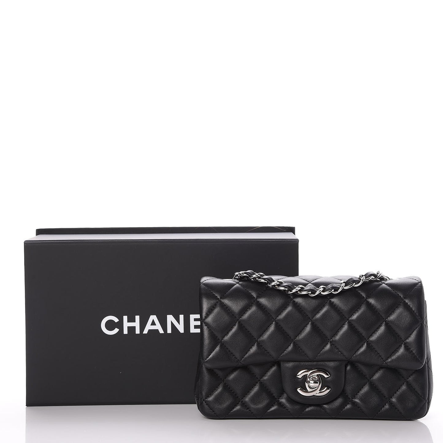 Lambskin Quilted Mini Rectangular Flap Black