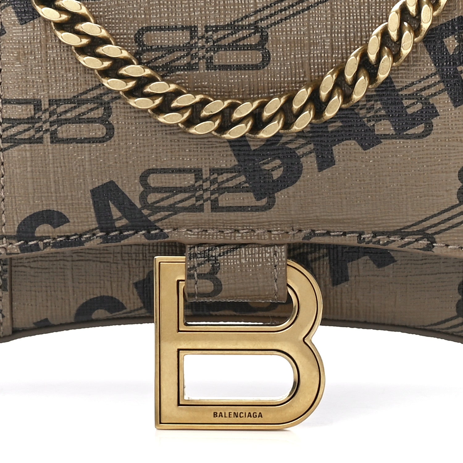 Balenciaga Coated Canvas BB Monogram Allover Logo Hourglass Chain Bag Beige Brown Black 7 of 10
