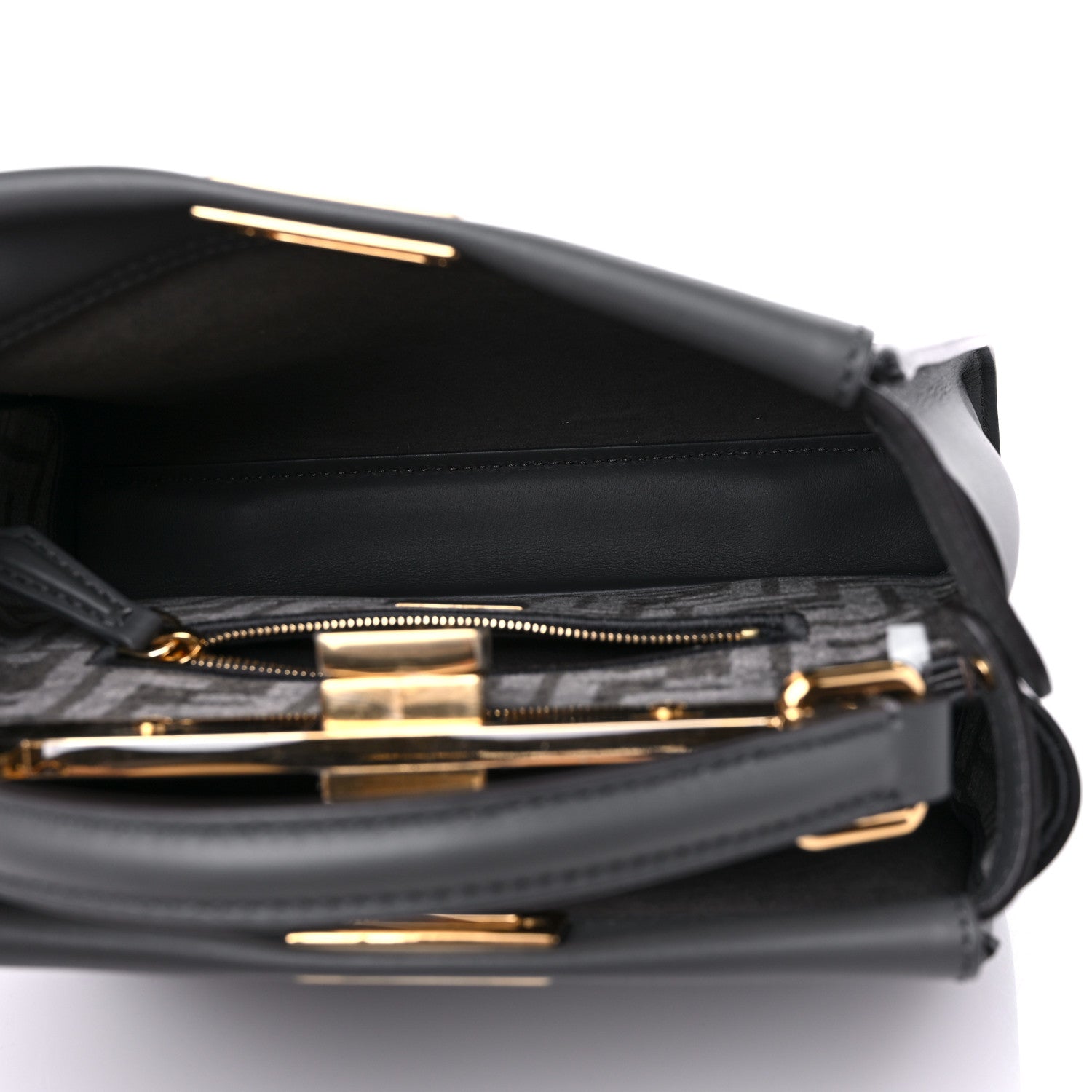 Fendi Vitello Seta Chenille FF Mini Peekaboo Iconic Satchel Anthracite Asfalto 5 of 9