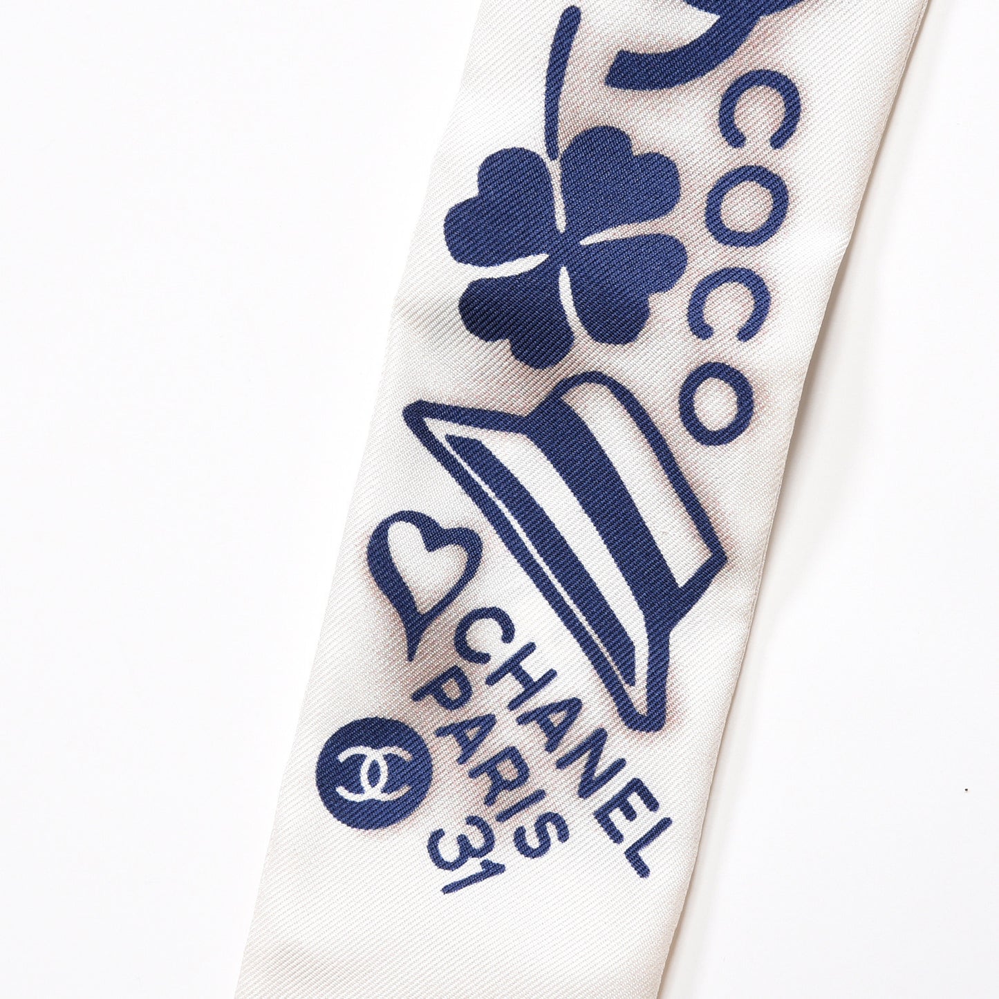 Silk CC Slim Bandeau Scarf White Blue