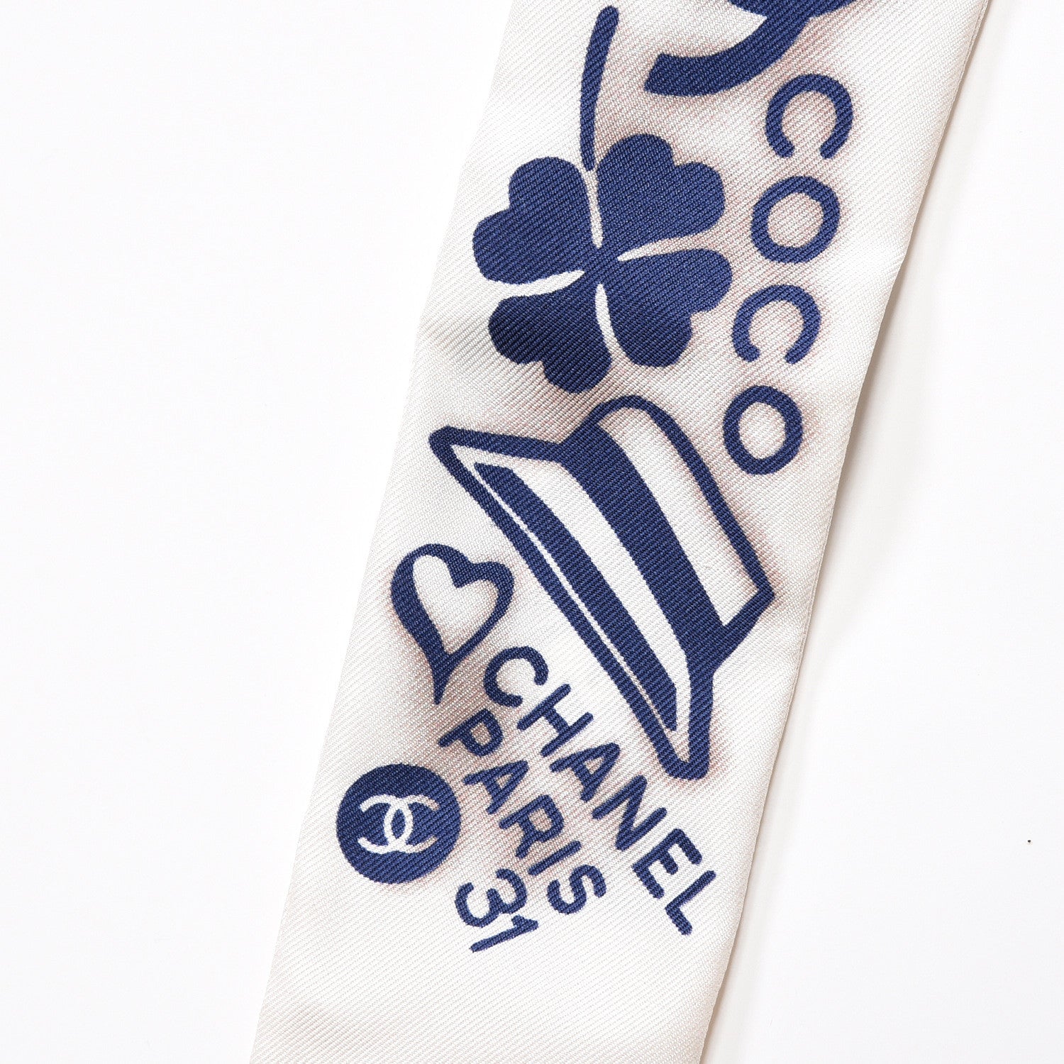 Chanel Silk CC Slim Bandeau Scarf White Blue 3 of 5