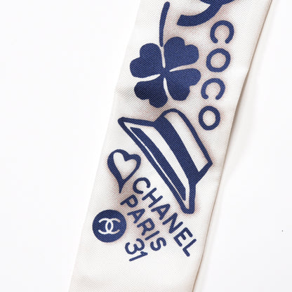 Chanel Silk CC Slim Bandeau Scarf White Blue 3 of 5