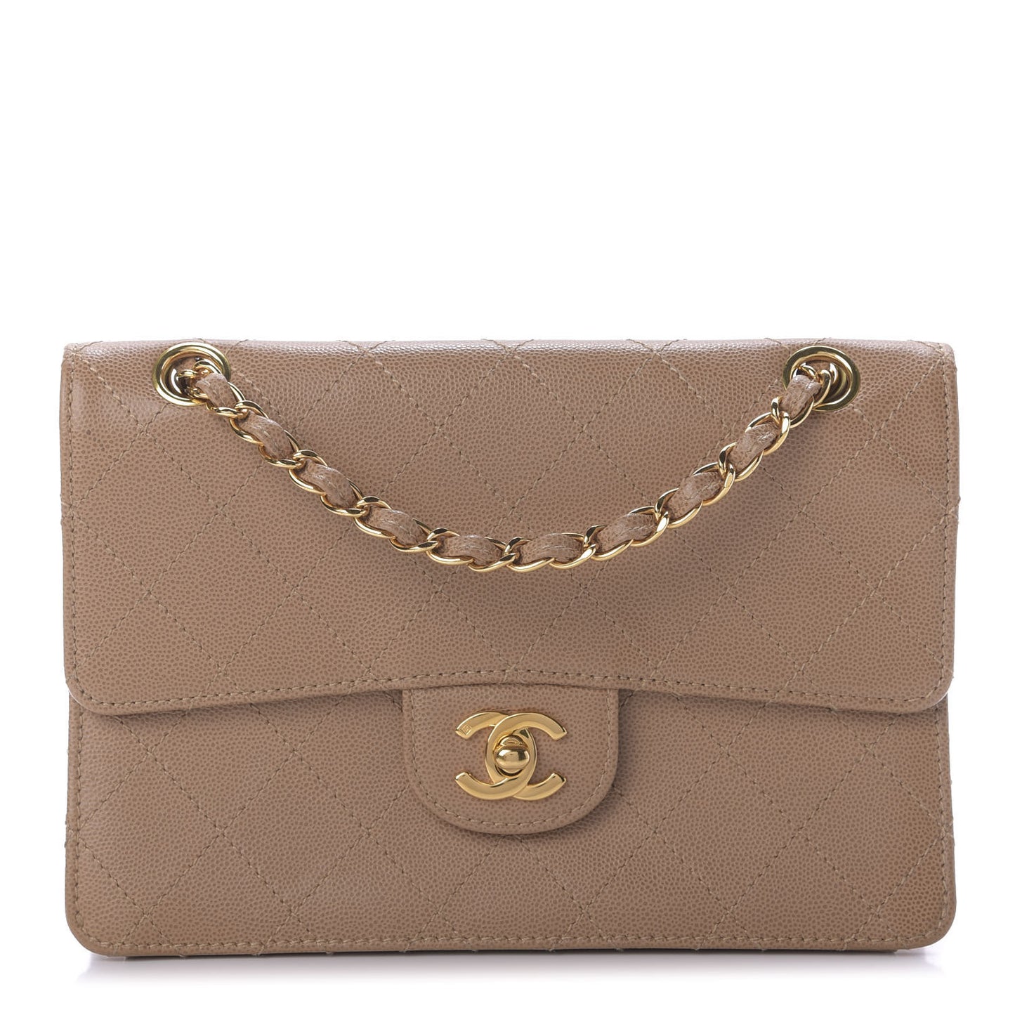 Caviar Stitch Small Single Flap Beige