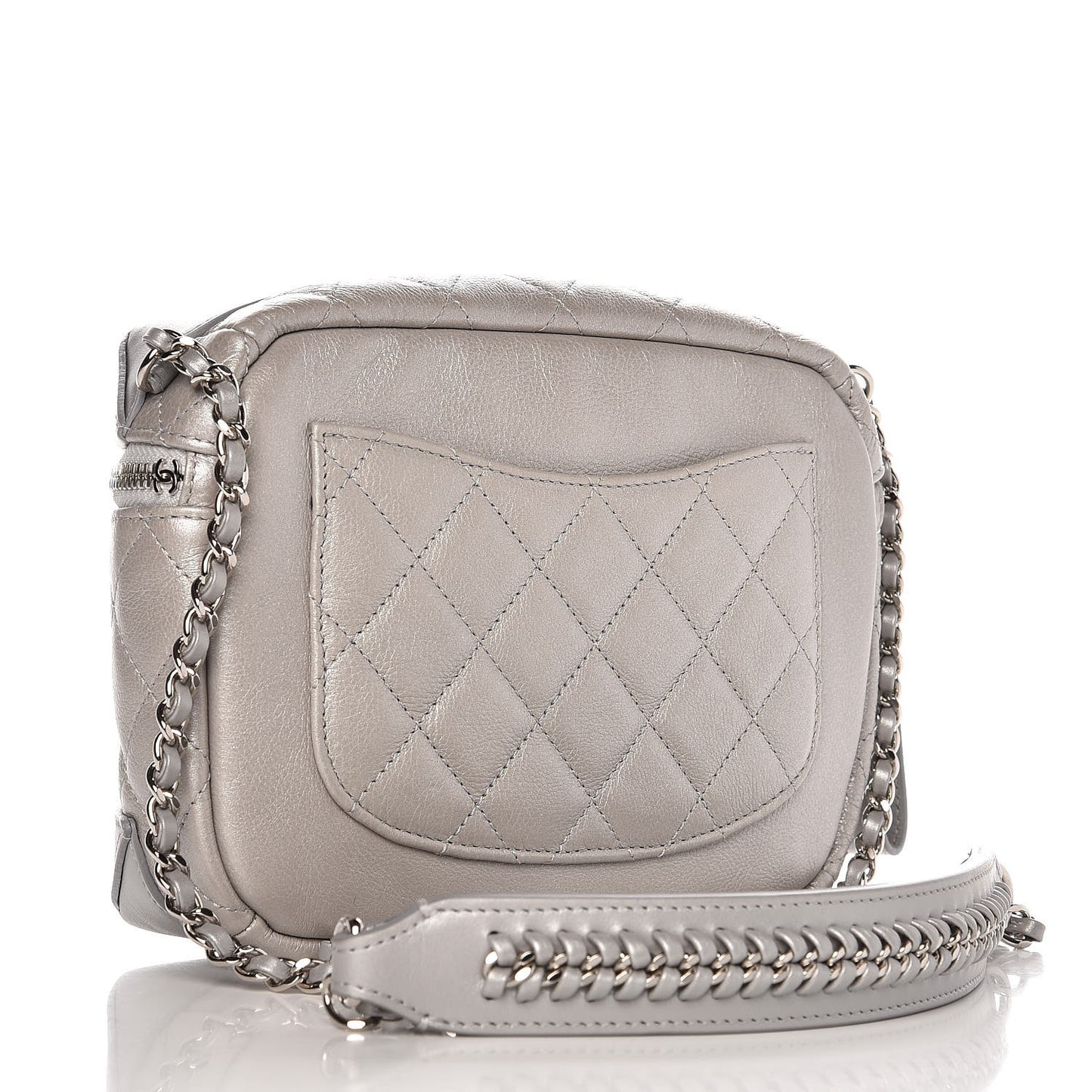 Metallic Calfskin Camera Case Silver