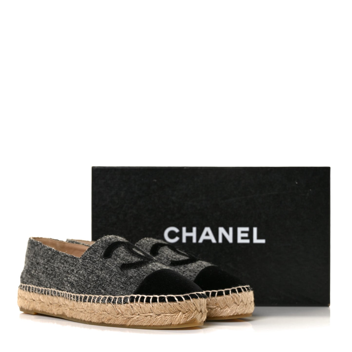 Tweed Velvet CC Espadrilles 37 Grey Black