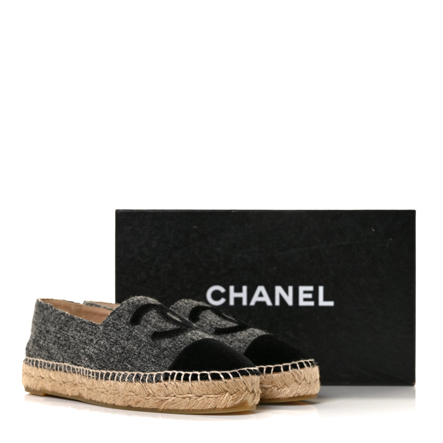 Chanel Tweed Velvet CC Espadrilles 37 Grey Black 9 of 9