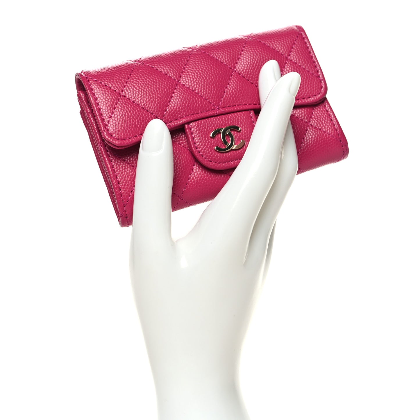 Caviar Quilted Flap Card Holder Wallet Dark Pink