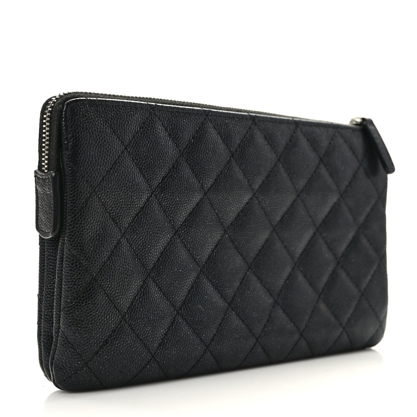 Iridescent Caviar Quilted Small Zipped Pouch Black