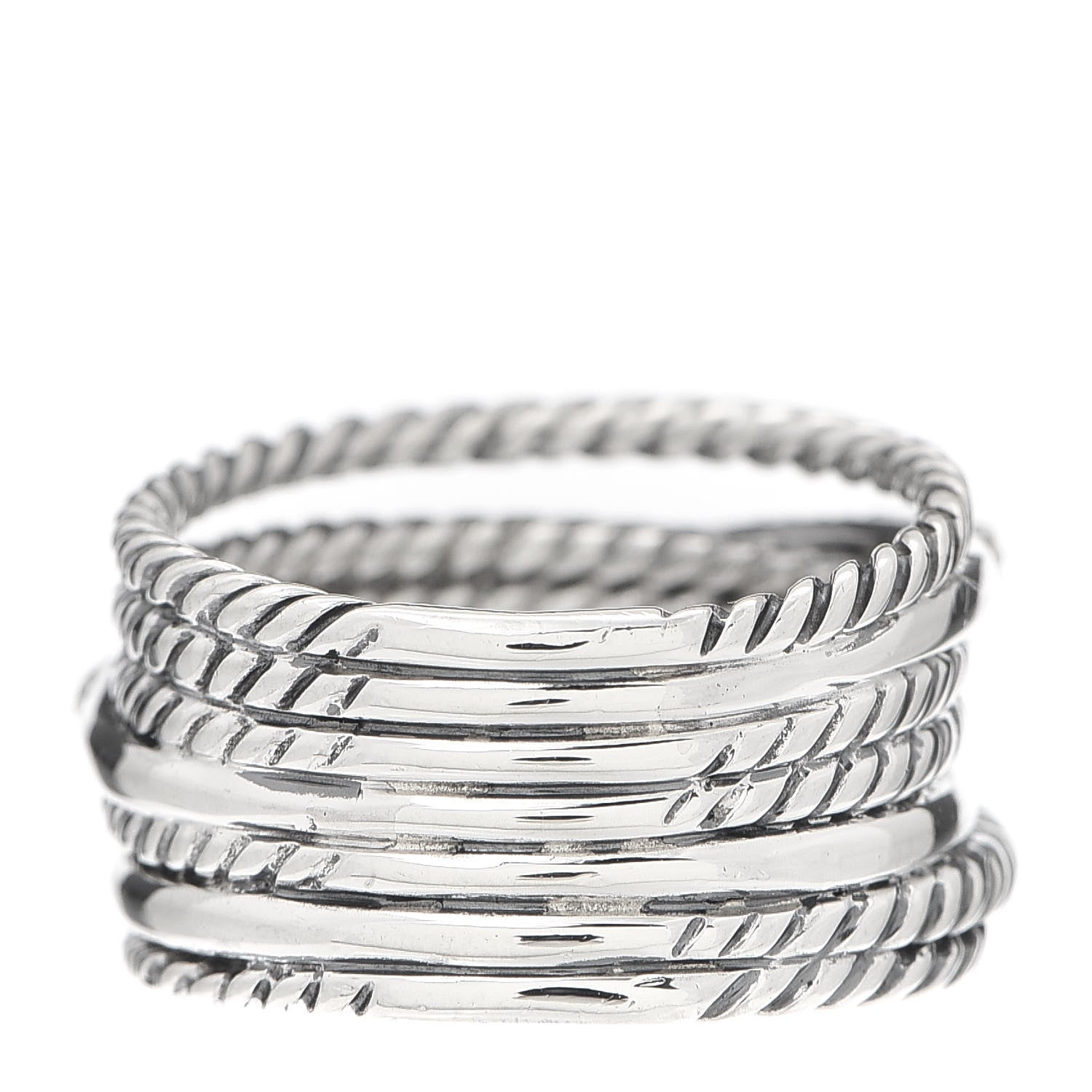 David Yurman Sterling Silver Diamond 12mm Wide Crossover Cable Ring 54 7 3 of 4