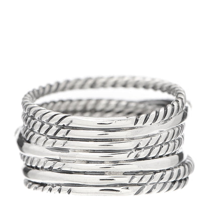 David Yurman Sterling Silver Diamond 12mm Wide Crossover Cable Ring 54 7 3 of 4