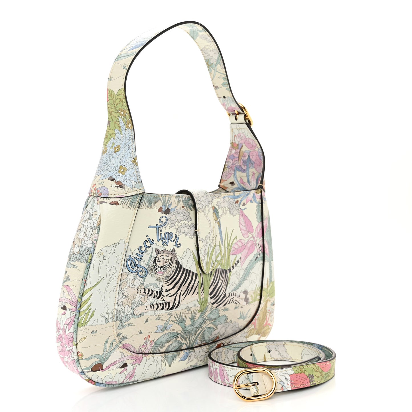 New Shangai Calfskin Tiger Savanah Small Jackie 1961 Hobo Chalky White Multicolor