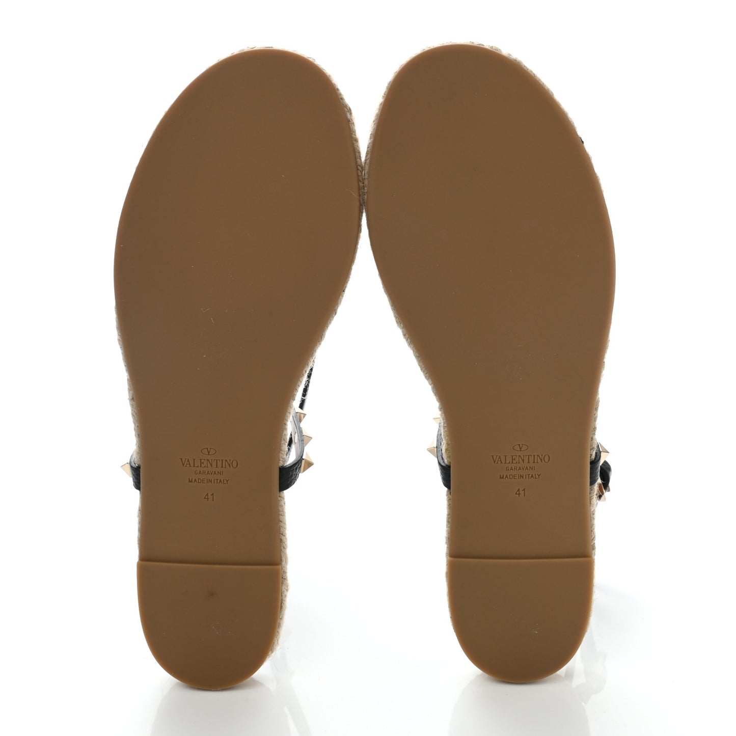 Pebbled Calfskin Rockstud Thong Espadrille Sandals 41 Black