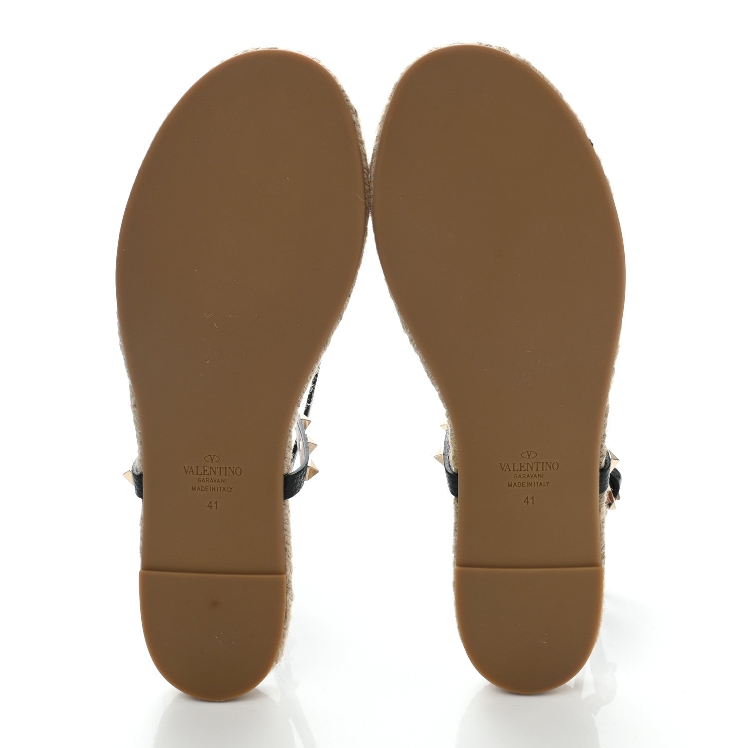 Valentino Garavani Pebbled Calfskin Rockstud Thong Espadrille Sandals 41 Black 5 of 8