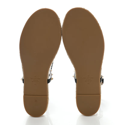 Valentino Garavani Pebbled Calfskin Rockstud Thong Espadrille Sandals 41 Black 5 of 8