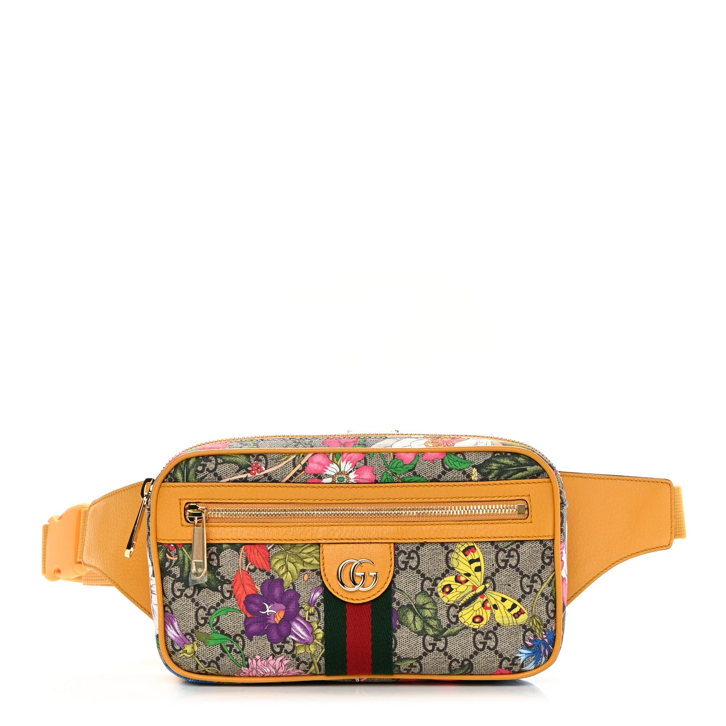 GG Supreme Monogram Flora Medium Ophidia Belt Bag Beige Multicolor Crop