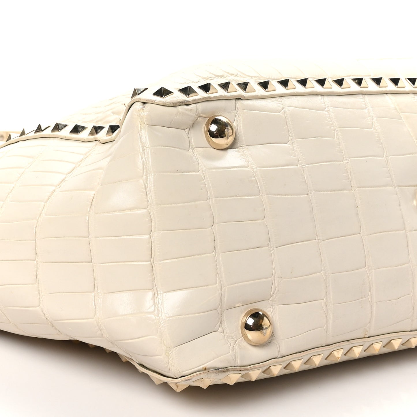 Calfskin Crocodile Embossed Medium Rockstud Tote Ivory