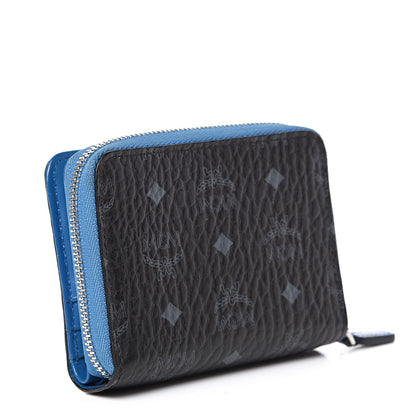 MCM Visetos Mini Zip Around Wallet Black Blue 2 of 10