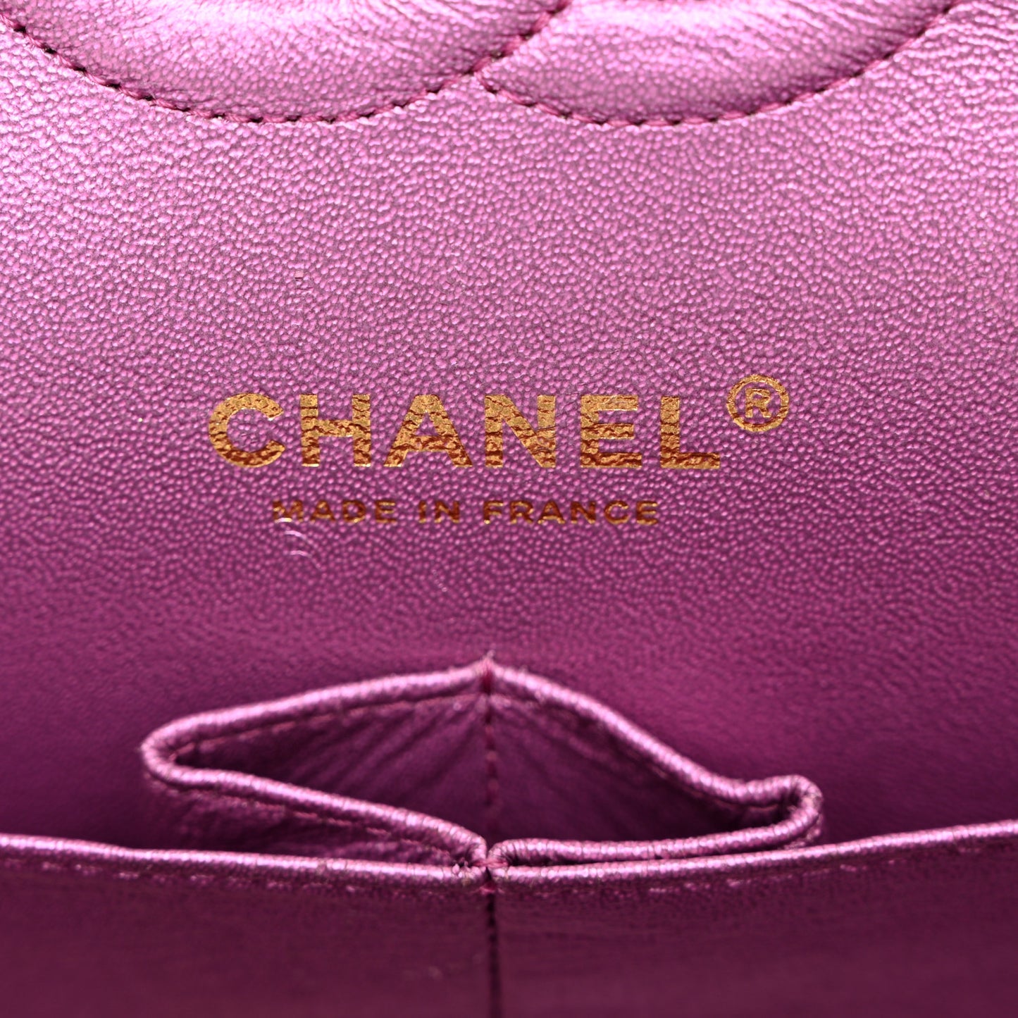 Iridescent Lambskin Quilted Medium Double Flap Purple