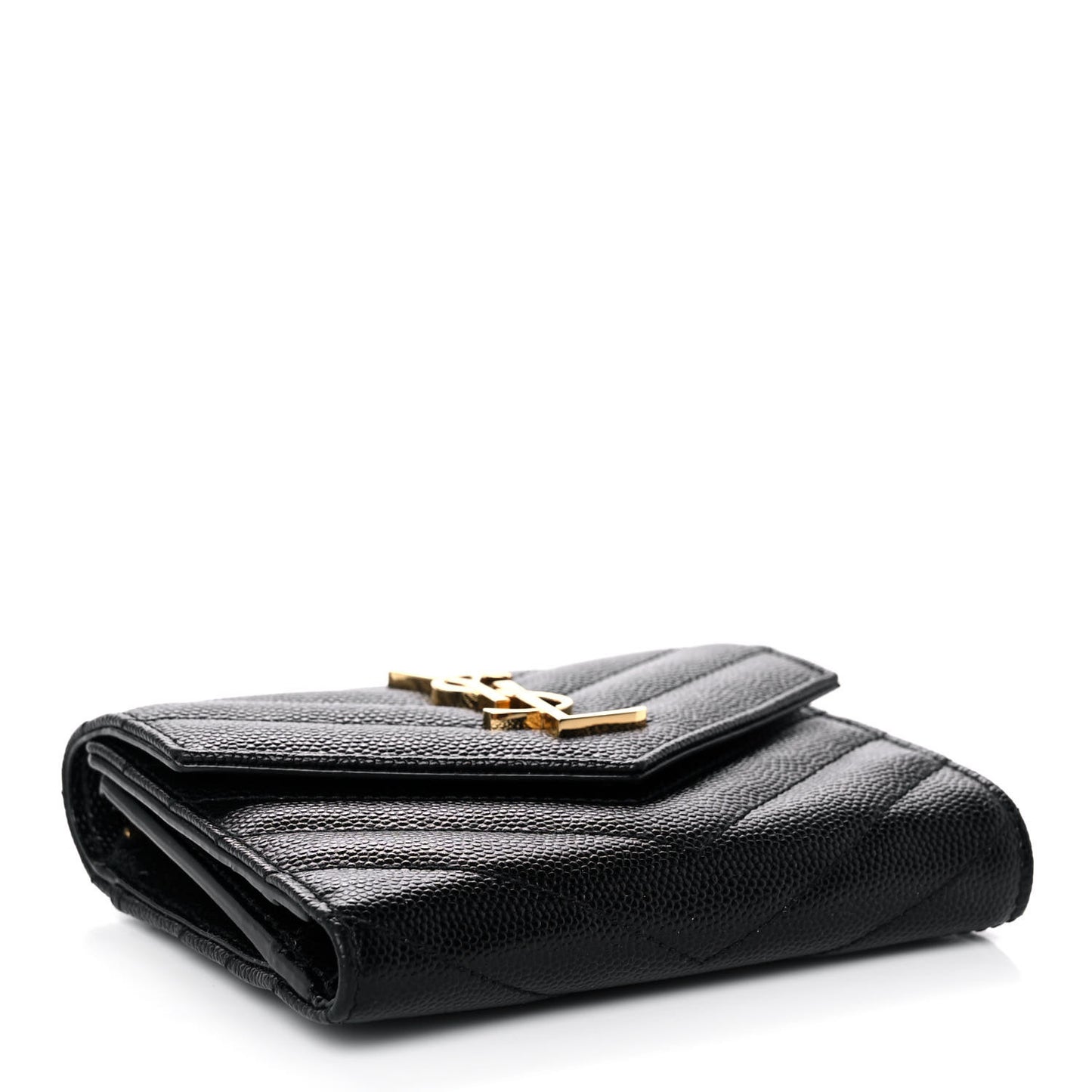 Grain De Poudre Matelasse Chevron Monogram Compact Tri Fold Wallet Black