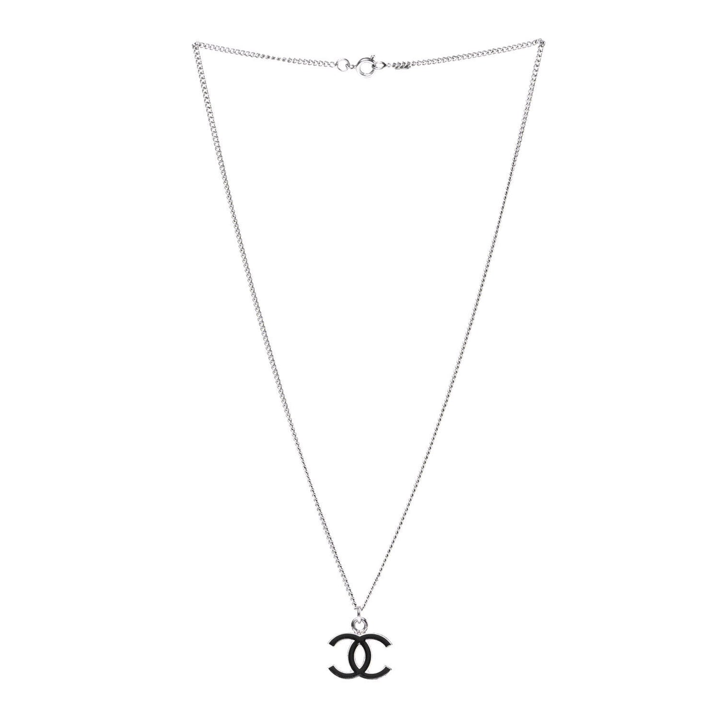 Enamel CC Necklace Silver Black