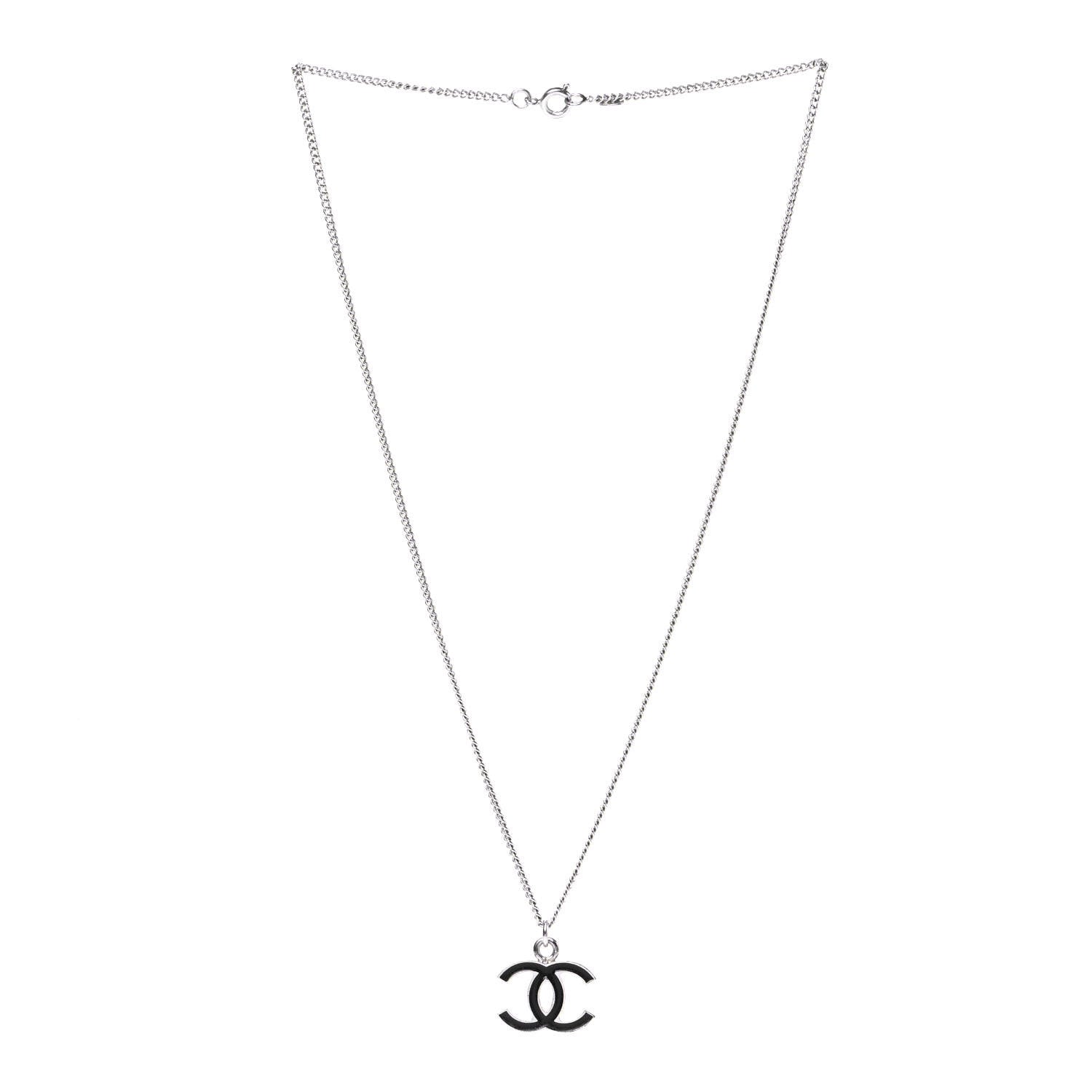 Chanel Enamel CC Necklace Silver Black 2 of 4