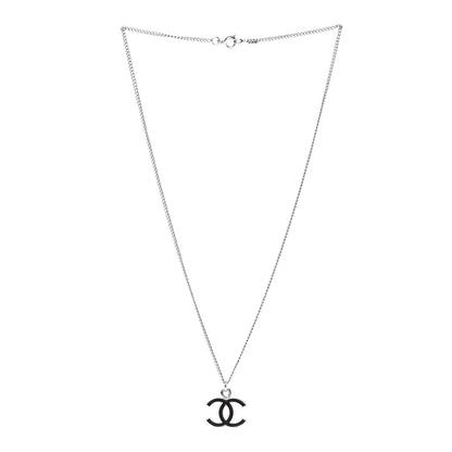 Chanel Enamel CC Necklace Silver Black 2 of 4