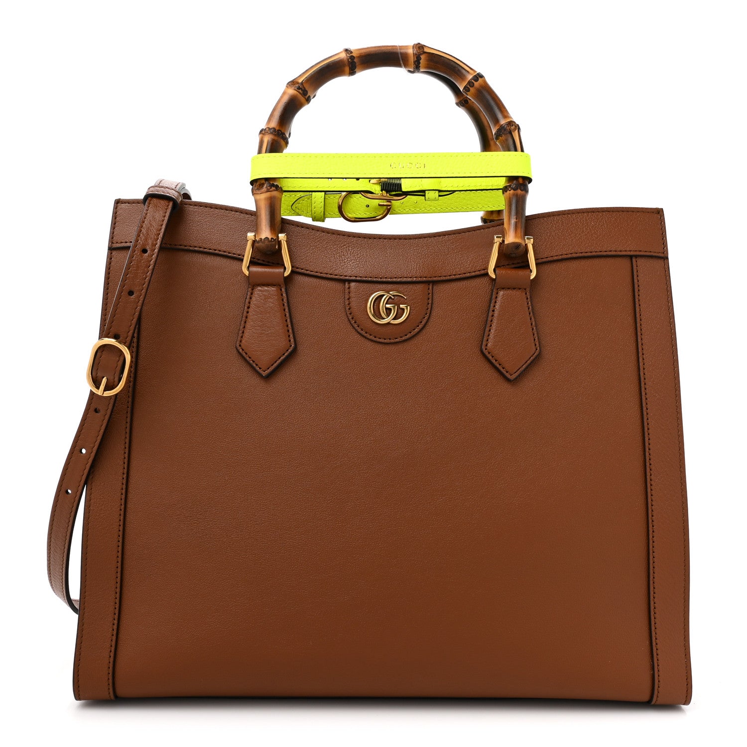 Gucci Wonka Grain Calfskin Medium Diana Tote Bag Cuir Yellow Fluo 1 of 14