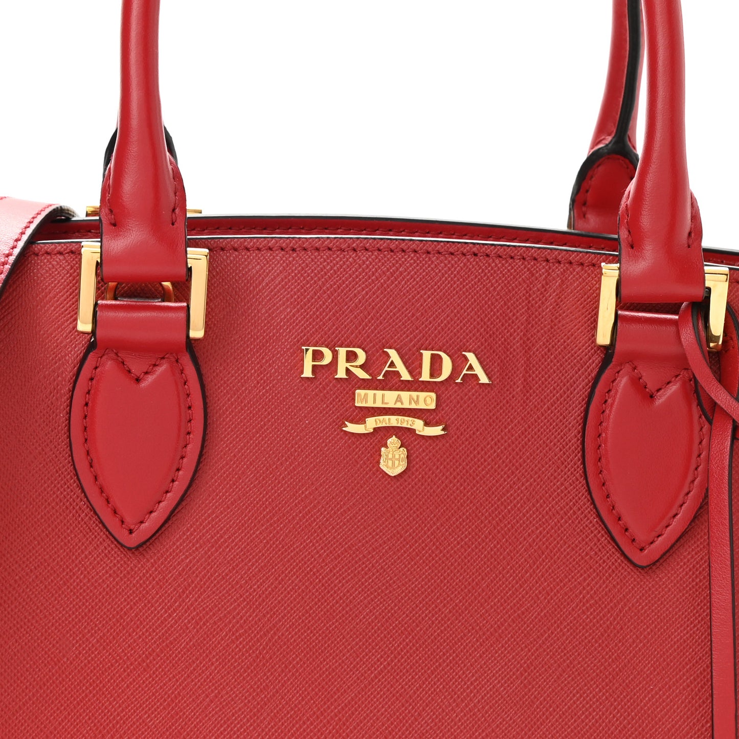 Saffiano Soft Calfskin Double Handle Satchel Fuoco