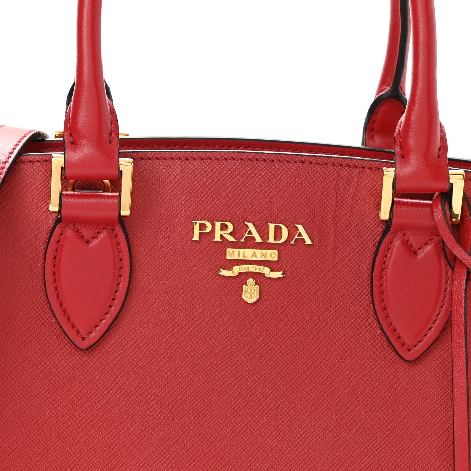 Prada Saffiano Soft Calfskin Double Handle Satchel Fuoco 8 of 10