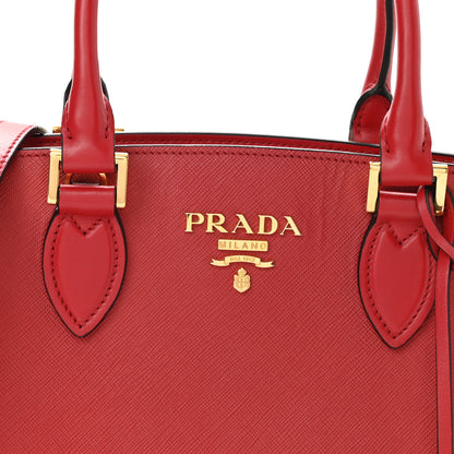 Prada Saffiano Soft Calfskin Double Handle Satchel Fuoco 8 of 10